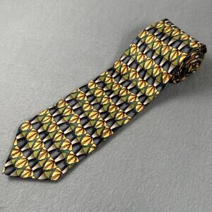 Vintage Jerry Garcia Silk Tie Geometric Abstract Yellow Gray Art USA Read